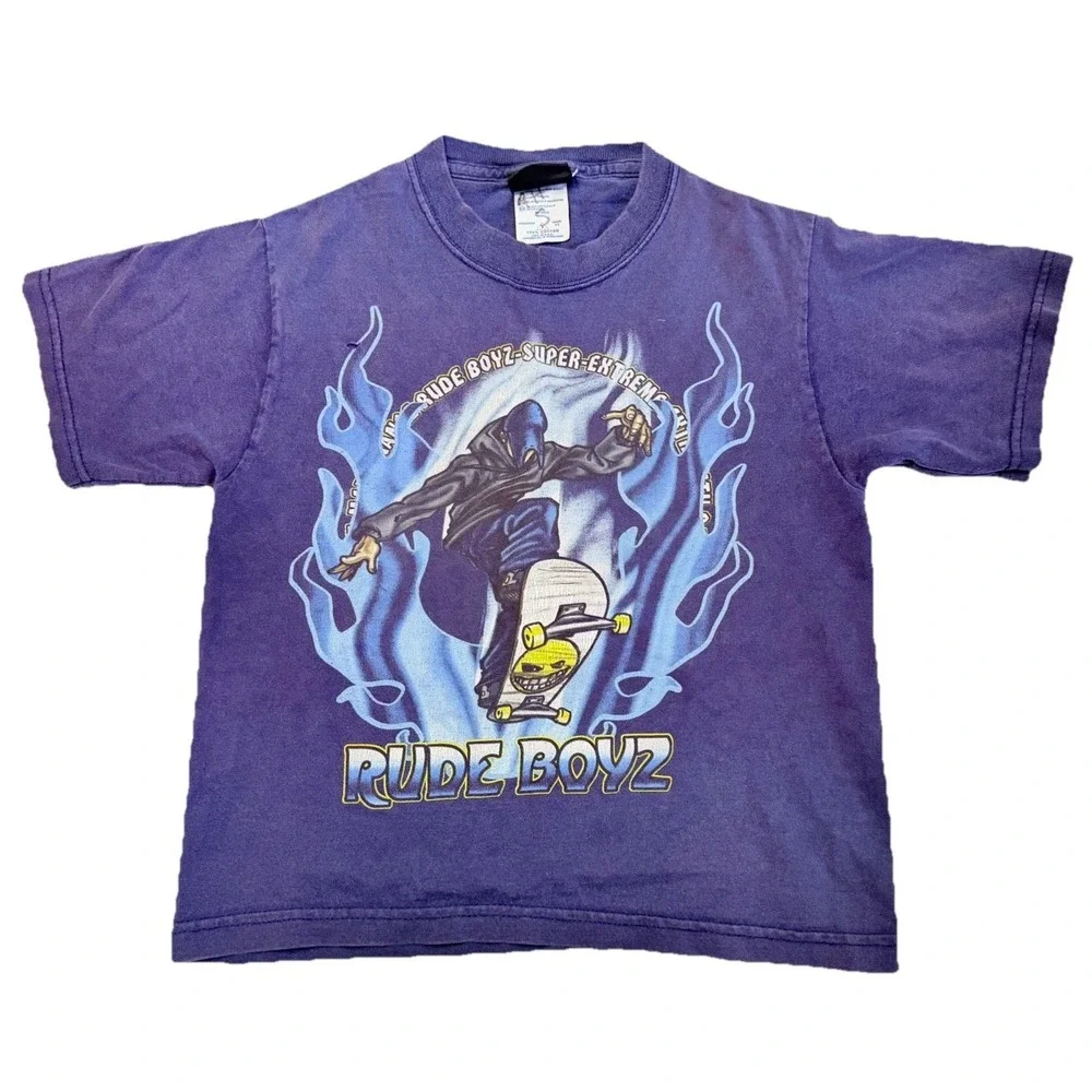 Vintage Rude Boyz Skateboard T Shirt Youth 6-7‎ Purple Y2K Skater USA Small